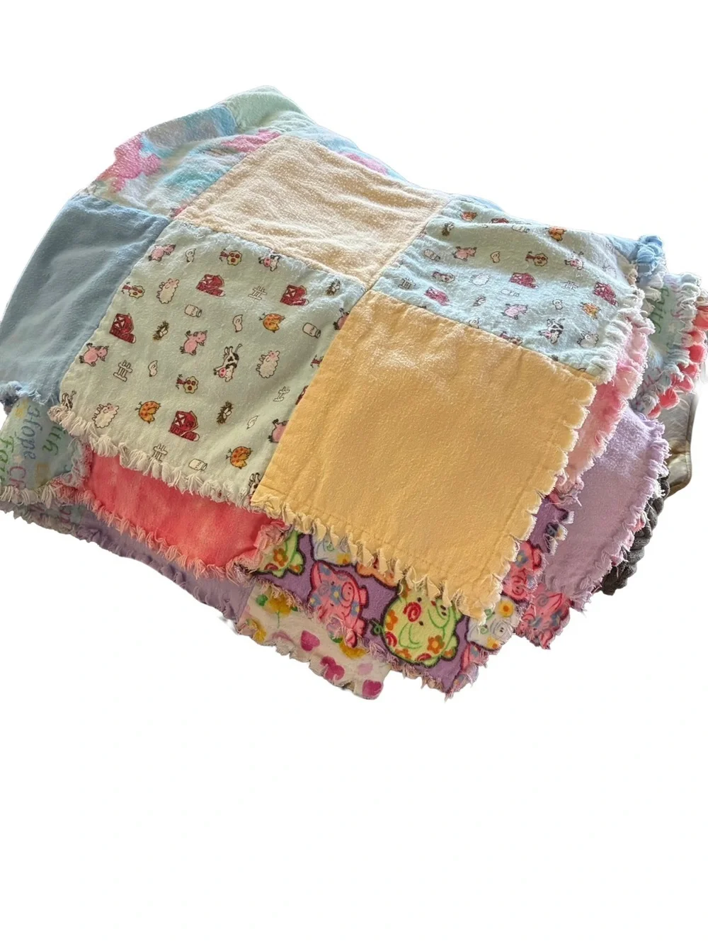 Handmade Charlotte’s Web Inspired Rag Quilt Throw 59x63 Pastel - Stain
